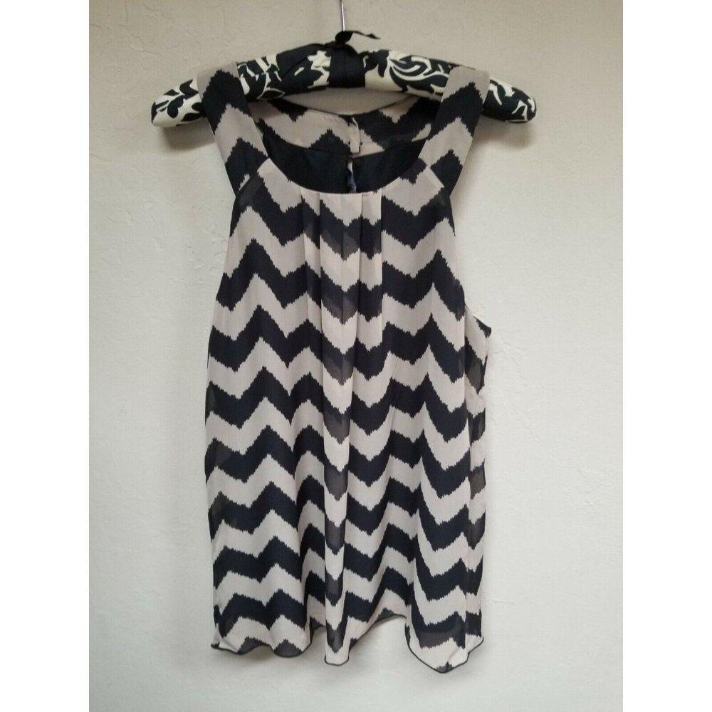 BCX Womens Chevron Scoop Neck Pleated Tank Top Large Black Brown Sleeveless